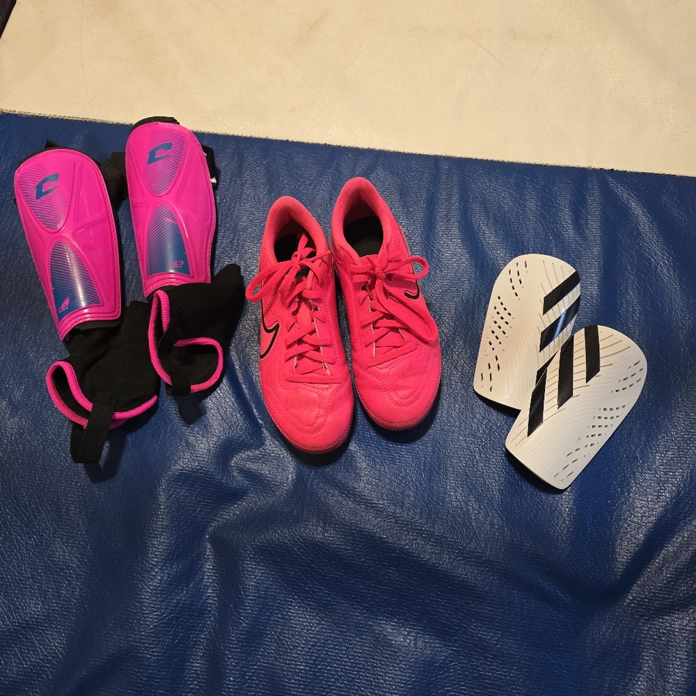 Girls Soccer Cleats Two Pair Shin Guards